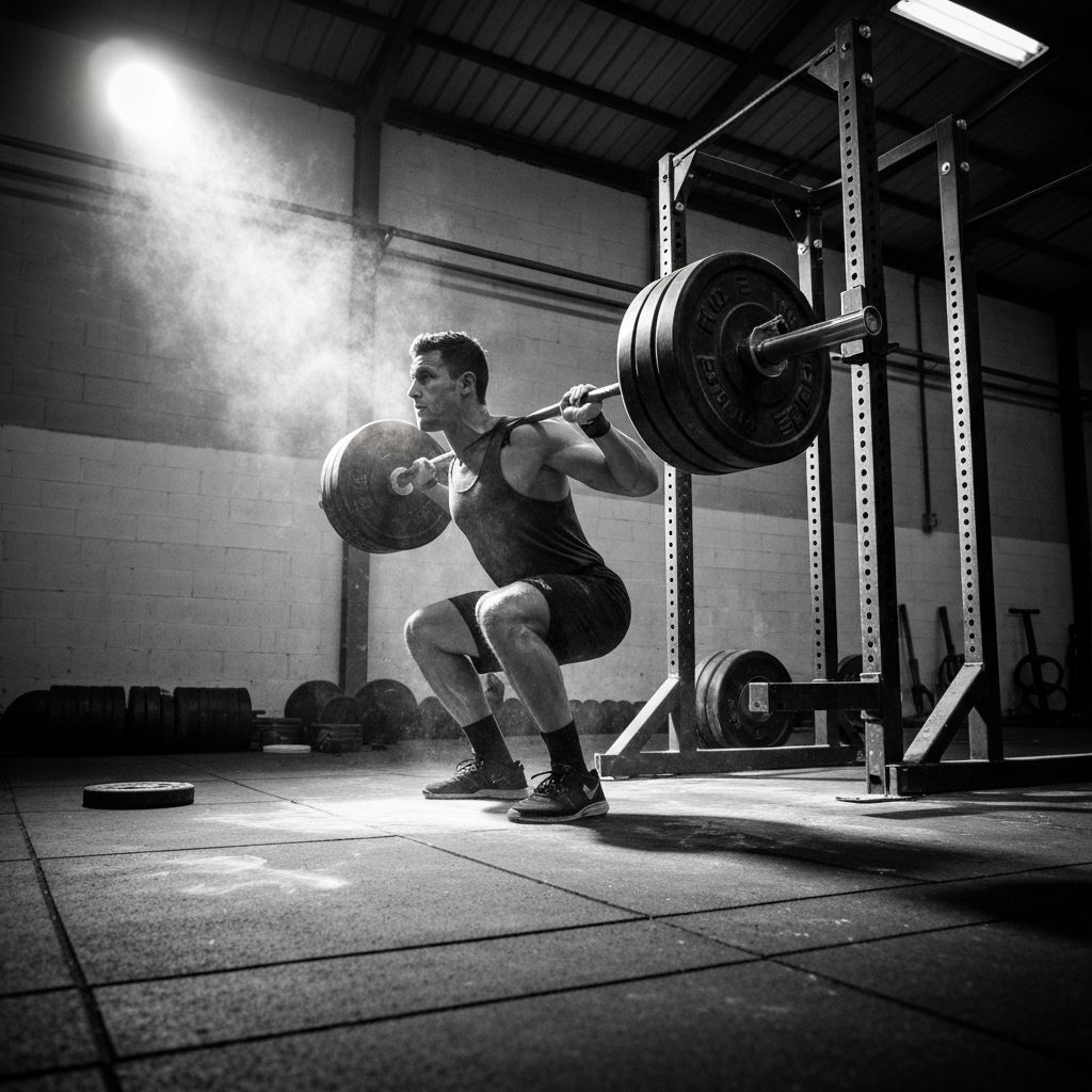 CrossFit gym floor with loaded barbells
